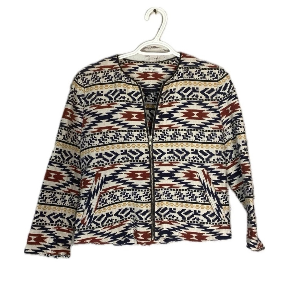 Zara Aztec Western Print Cropped Jacket with Flaw